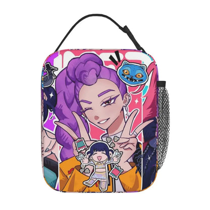 KPOP Demon Hunters Anime Lunch Bag Portable Lunch Box Girls Outdoor Picnic Print Cooler Bag Funny Oxford Tote Food Bags