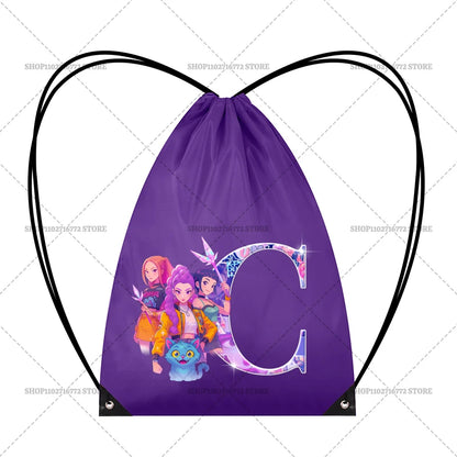 KPop Demon Hunters Backpack Girl Handbag Kawaii Cartoon Printed Bags Large Capacity Waterproof Drawstring Bag Kid Birthday Gifts