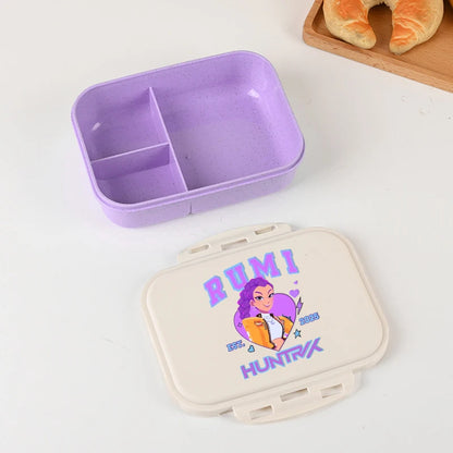 Kpop Demon Hunters Lunch Box for Boy Girl Cute Mira Zoey Jinu Portable Plastic Bento Box with Dinnerware Food Fruit Container