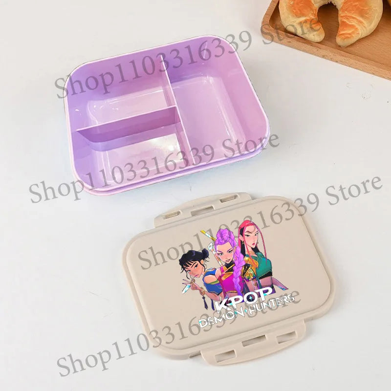 KPop Demon Hunters Lunch Box Cool Girls Portable Bento Box Anime Food Container Available Microwave Heat Kids Toast Boxes Gifts