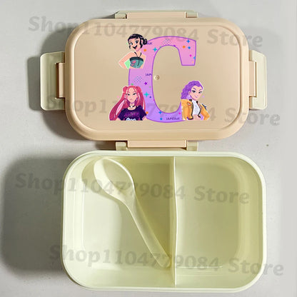 K-pop Demon Hunters Large Capacity Partitioned Lunch Box Cartoon Letter A-Z Printed Bento Box Portable Food Storage Container