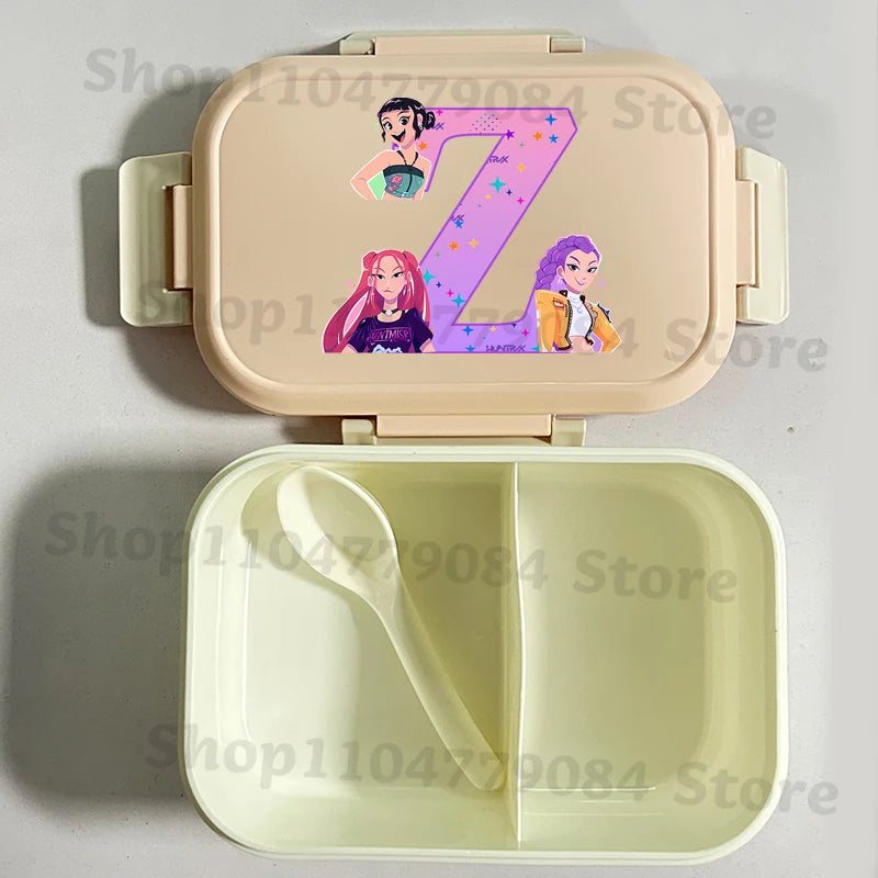 K-pop Demon Hunters Large Capacity Partitioned Lunch Box Cartoon Letter A-Z Printed Bento Box Portable Food Storage Container