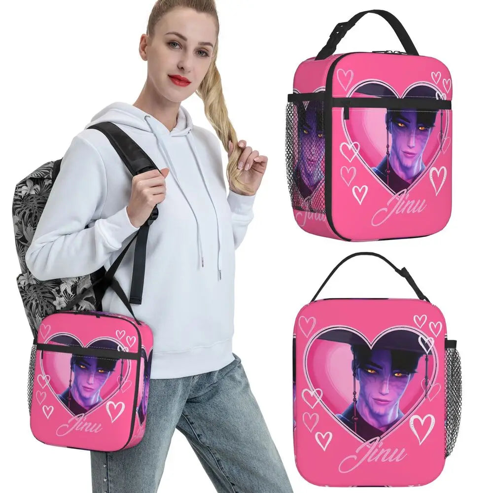 KPOP Demon Hunters Anime Lunch Bag Portable Lunch Box Girls Outdoor Picnic Print Cooler Bag Funny Oxford Tote Food Bags