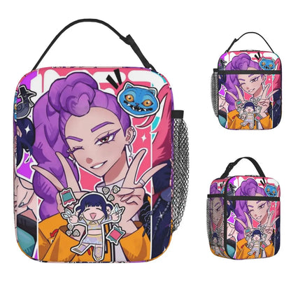 KPOP Demon Hunters Anime Lunch Bag Portable Lunch Box Girls Outdoor Picnic Print Cooler Bag Funny Oxford Tote Food Bags