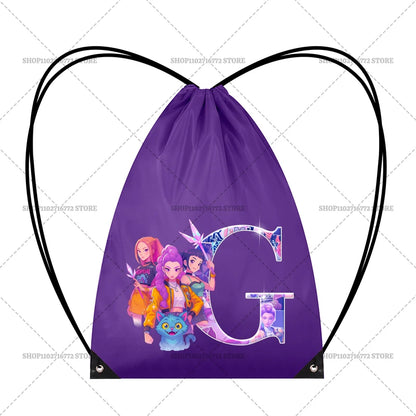 KPop Demon Hunters Backpack Girl Handbag Kawaii Cartoon Printed Bags Large Capacity Waterproof Drawstring Bag Kid Birthday Gifts