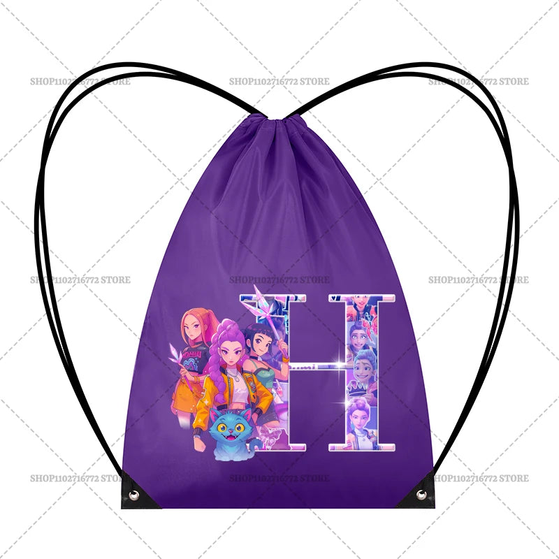 KPop Demon Hunters Backpack Girl Handbag Kawaii Cartoon Printed Bags Large Capacity Waterproof Drawstring Bag Kid Birthday Gifts